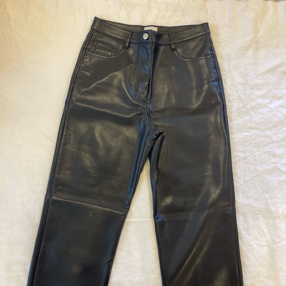 Aritzia Wilfred S black leather look straight leg pants
